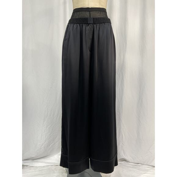 Alexander Wang Black Silk Mesh-Paneled Charmeuse Wide-Leg Pants Size M - NWT - Picture 2 of 5